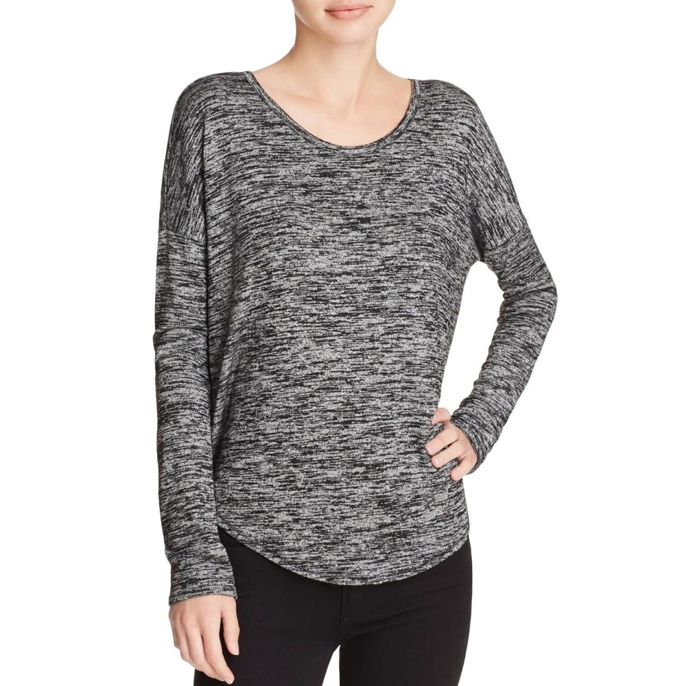 Rag & Bone Hudson Long Sleeve Tee Shirt Size XS Black Marled Curved Hem Pullover